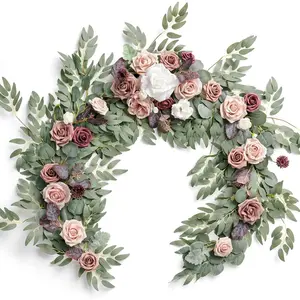 Pink - 6FT Eucalyptus & Rose - Sweetheart Table Decor for Wedding Reception, Artificial Floral for Mantle, Christmas Decoration, Dusty Rose & Mauve
