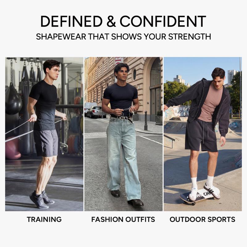 Nebility Men’s Compression Shapewear T-Shirt, Quick Dry Stretch Odor-Resistant Muscle Fit Workout Tee, Ultra-Light Breathable Training Top for Gym & Daily Wear