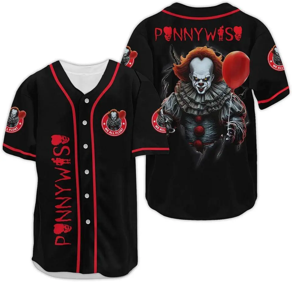 Custom Clown Baseball Jersey, Christmas Horror Movie Shirt, Horror Movie, Gothic Horror Sports Outfit