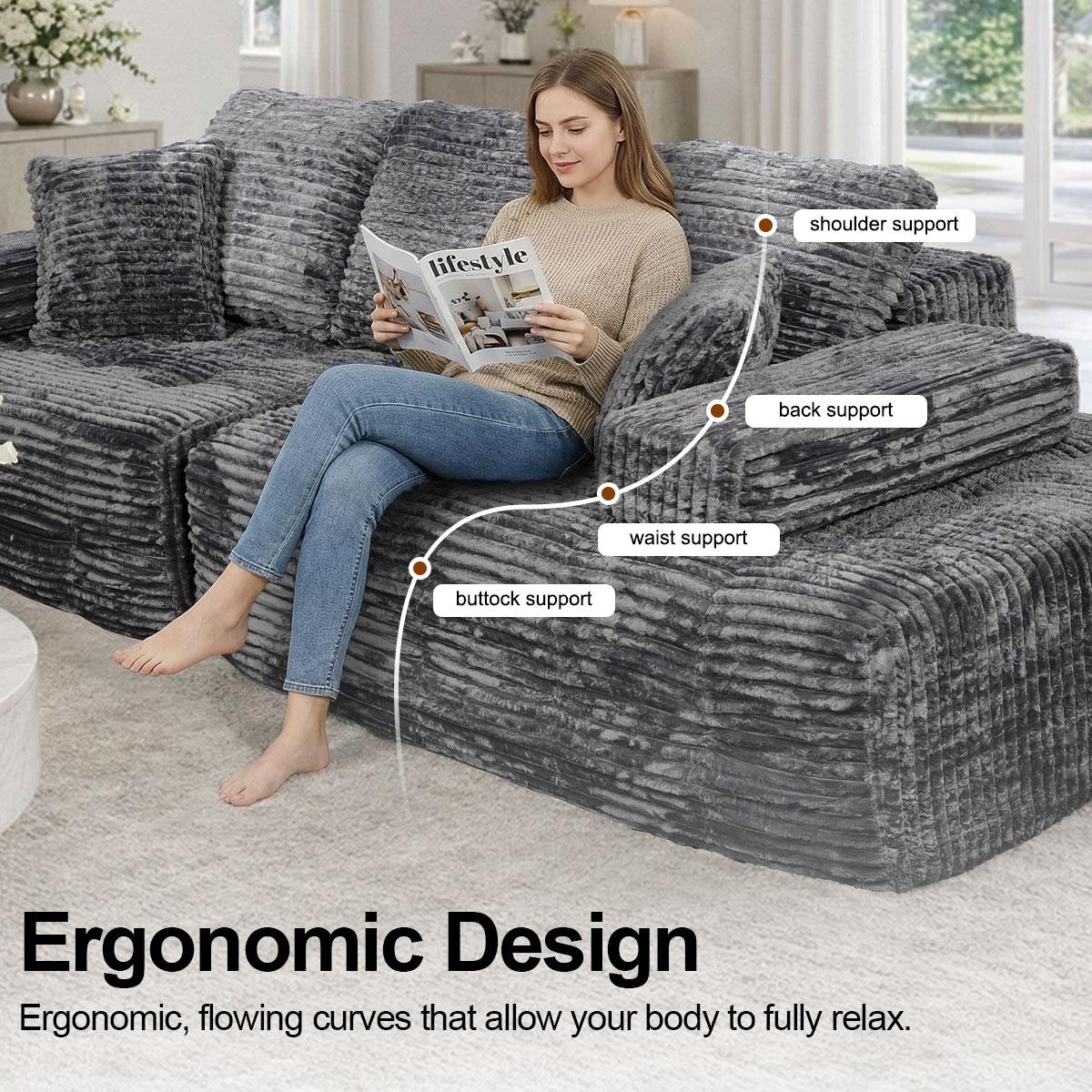 [2 packages shipped] 110 inch Corduroy fabric high-density sponge boneless sofa multiple combination methods ergonomic suitable for various scenarios compressed sofa No need to assemble segmented sofa kit, flexible configuration