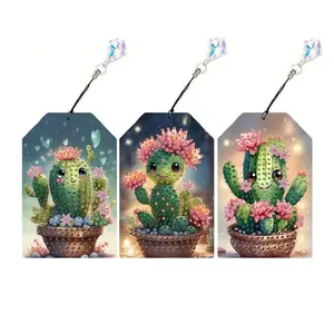 3-piece set of diamond-painted bookmarks, DIY cute cactus-patterned bookmarks, home office crystal pendant bookmarks, 5D diamond-painted bookmarks, suitable for beginners to give as handmade gifts during the Christmas holiday Diamond Painting Kits