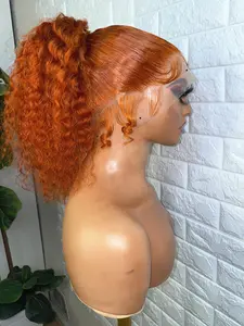 Fashion Soft 26-Inch Long Ginger Orange Kinky Curly Wig, 180% Density, Lace Front, Pre-Plucked, Glueless, Heat Resistant, Daily Use