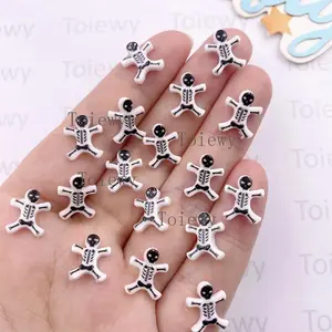 30pcs Resin Mini Colorful Halloween Decor Skeleton Skull Miniatures Figurines Flat back Stone Art Appliques DIY Ear Scrapbook Accessories Crafts