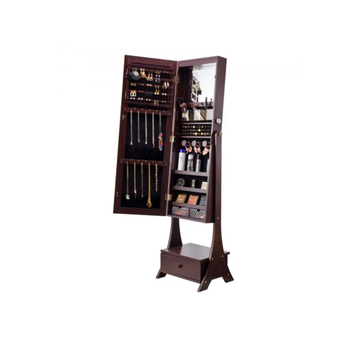 Vevor CGLSZBSNJ1669KQ0YV9 Mirror Jewelry Cabinet Standing Mirror with Storage Full Length, Brown