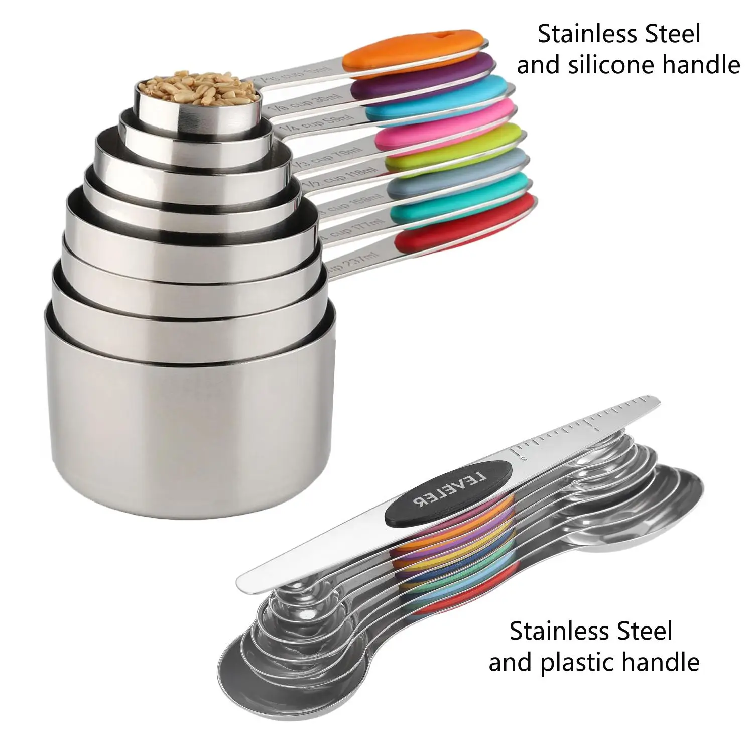 Stainless Steel Measuring Cup & Spoon Set, 8/17pcs Double-ended Magnetic Measuring Cup & Spoon, Baking Tool Set for Home Kitchen, Utensils