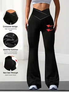 High Elastic Yoga Leggings, Cross V Waist Flare Pants, Tummy Control & Butt Lifting Wide Leg Pants
