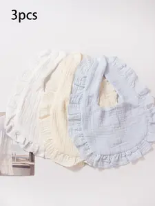 Cute Ruffle Trim Baby Bibs, Soft Breathable Baby Bibs, Baby Accessories for Boys & Girls, Newborn Baby Gift Set