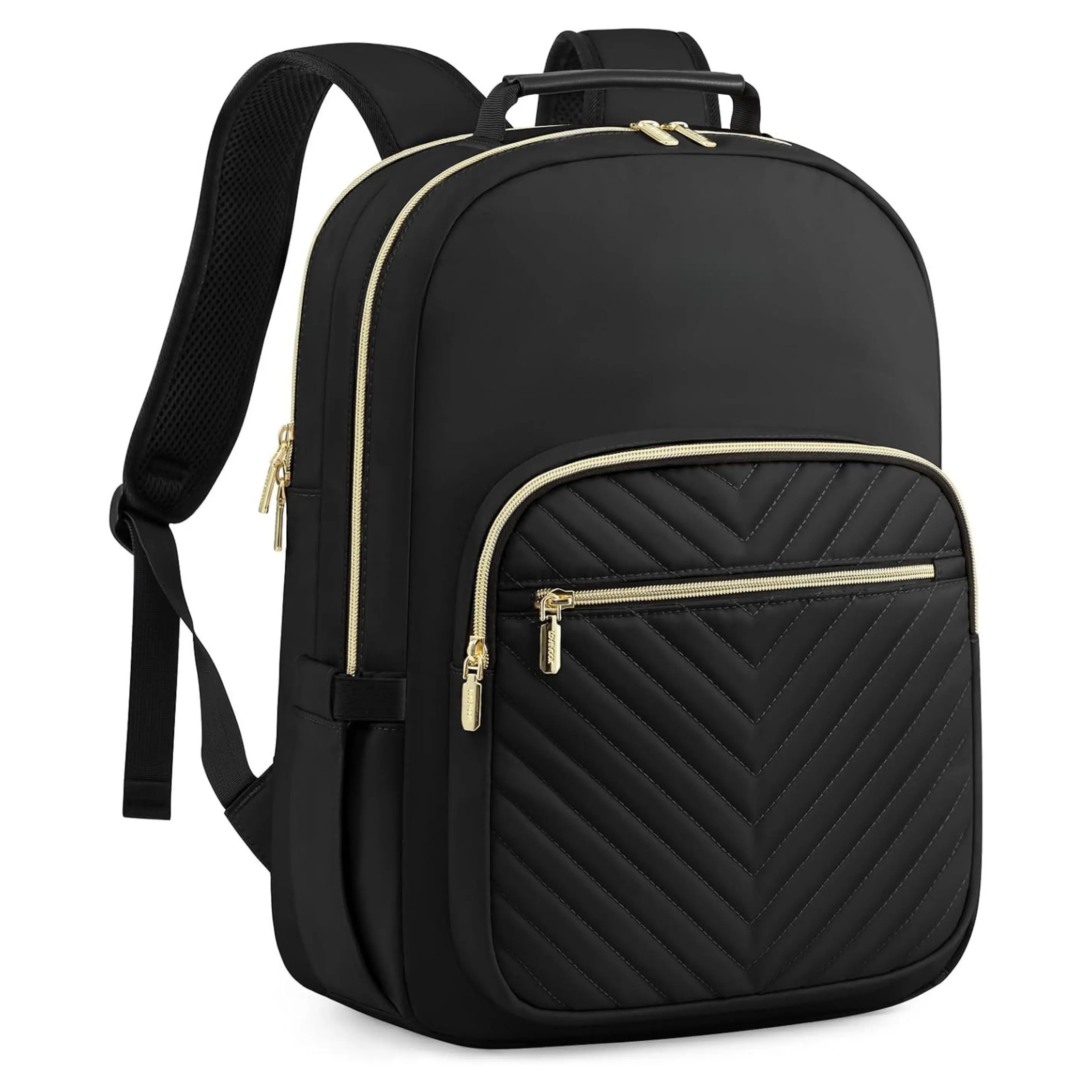 Laptop Backpack Purse for Women, Work Travel Computer Bags, College School Backpack for Student Girl, Quilted Casual Daypack with USB Port, Fit 15.6 Inch Laptop, Black