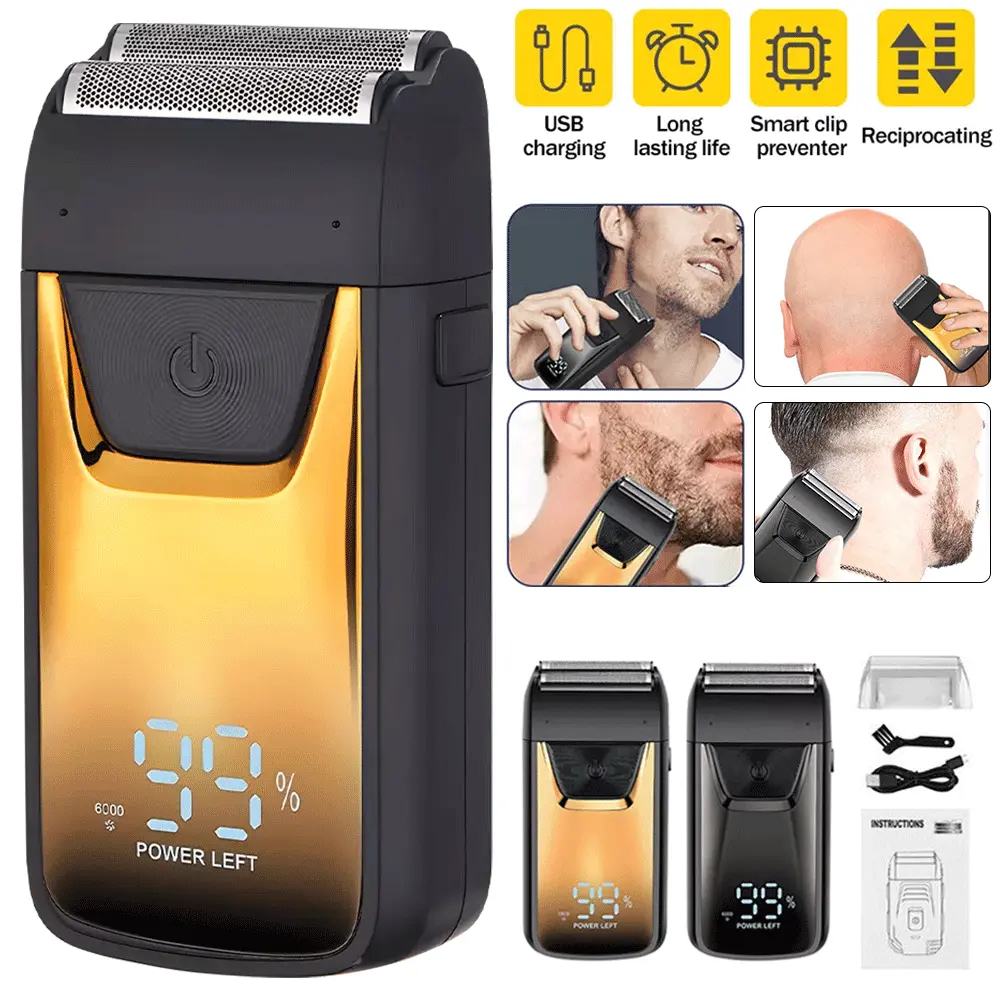 Waterproof Portable USB Rechargeable Razor, Electric Foil Shaver for Men-3 Adjustable Speeds, Rechargeable Waterproof Razor with LED Display,Ultra-Thin Titanium Foils for Face,Beard&Head Shaving Comfort, Afeitadora eléctrica,travel-friendly gift