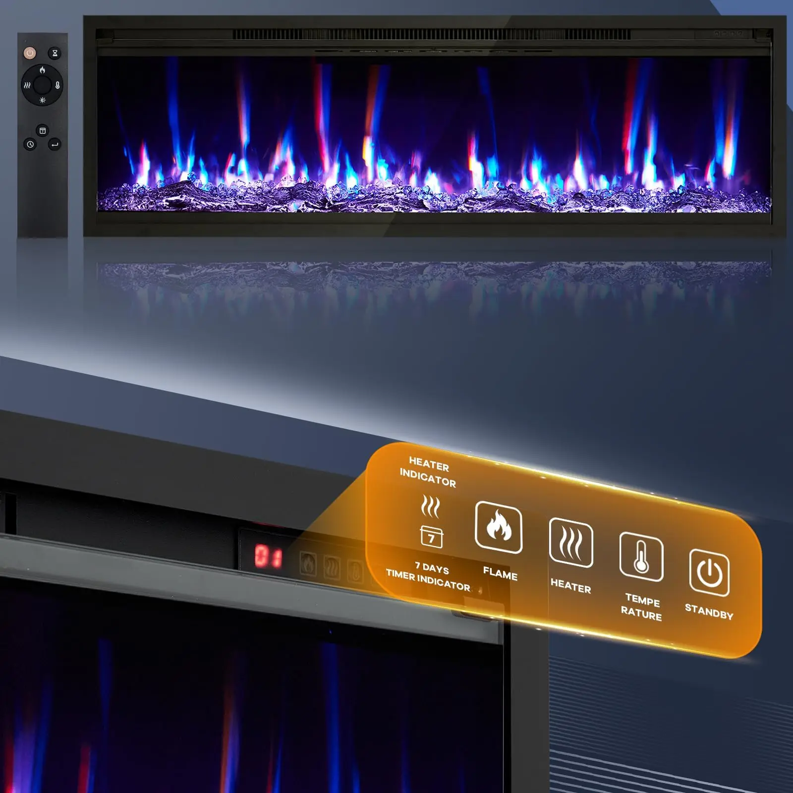 【Christmas Gift】50" Smart Electric Fireplace - Wall &Insert Fireplace Electric with Remote Control,chimenea eléctrica para sala with 12 Flame Colors,0.5-9H Timer,Cool to Touch,Warmth for Spaces Up to 400 sq.ft