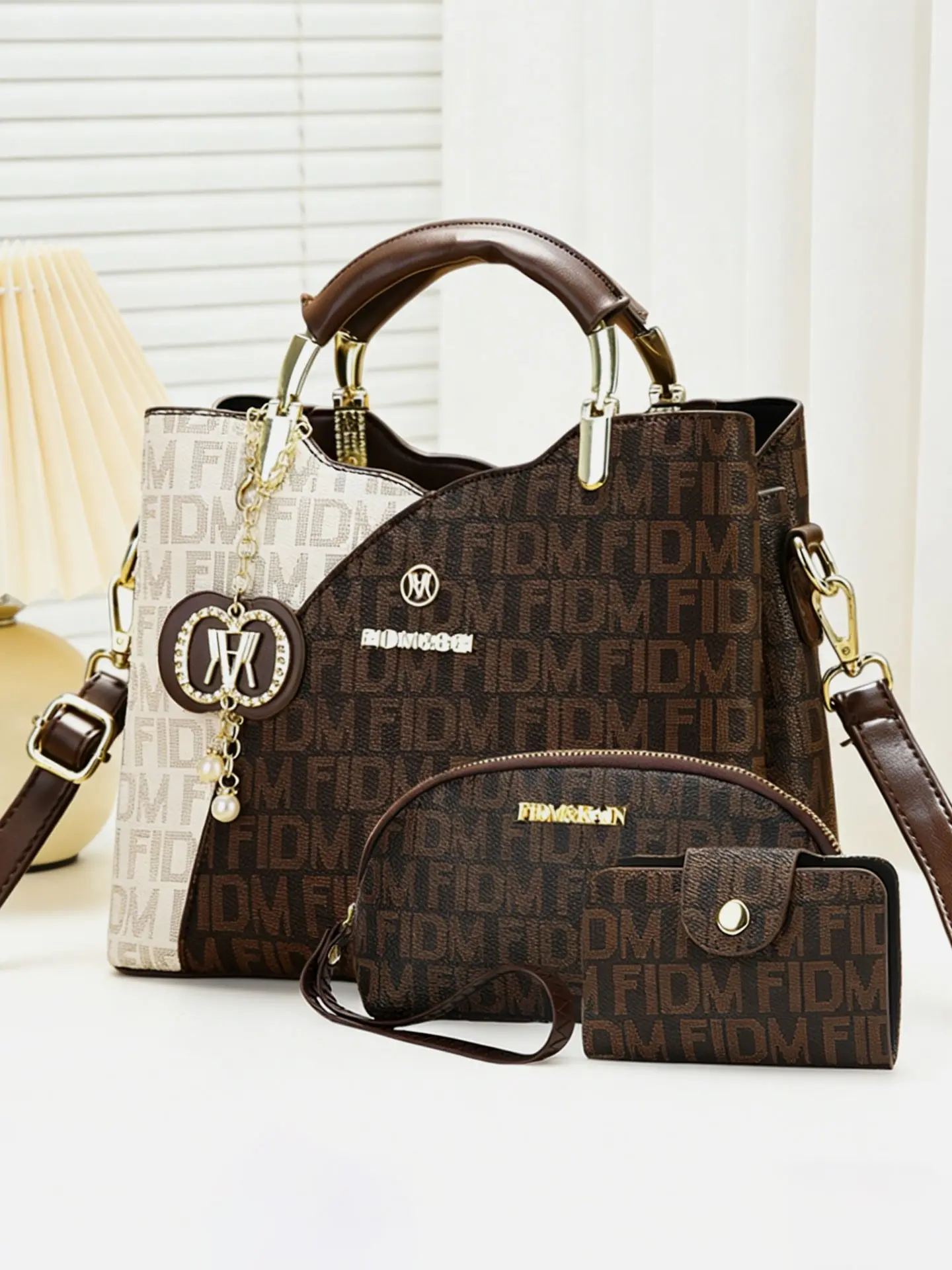 Elegant 3-Piece Women's Handbag Set, High-End Luxurious Premium Pu Material Letter Print Fashion Bucket Bag, Multi-Color Multiple Pockets Large Capacity Shoulder Crossbody Bag
