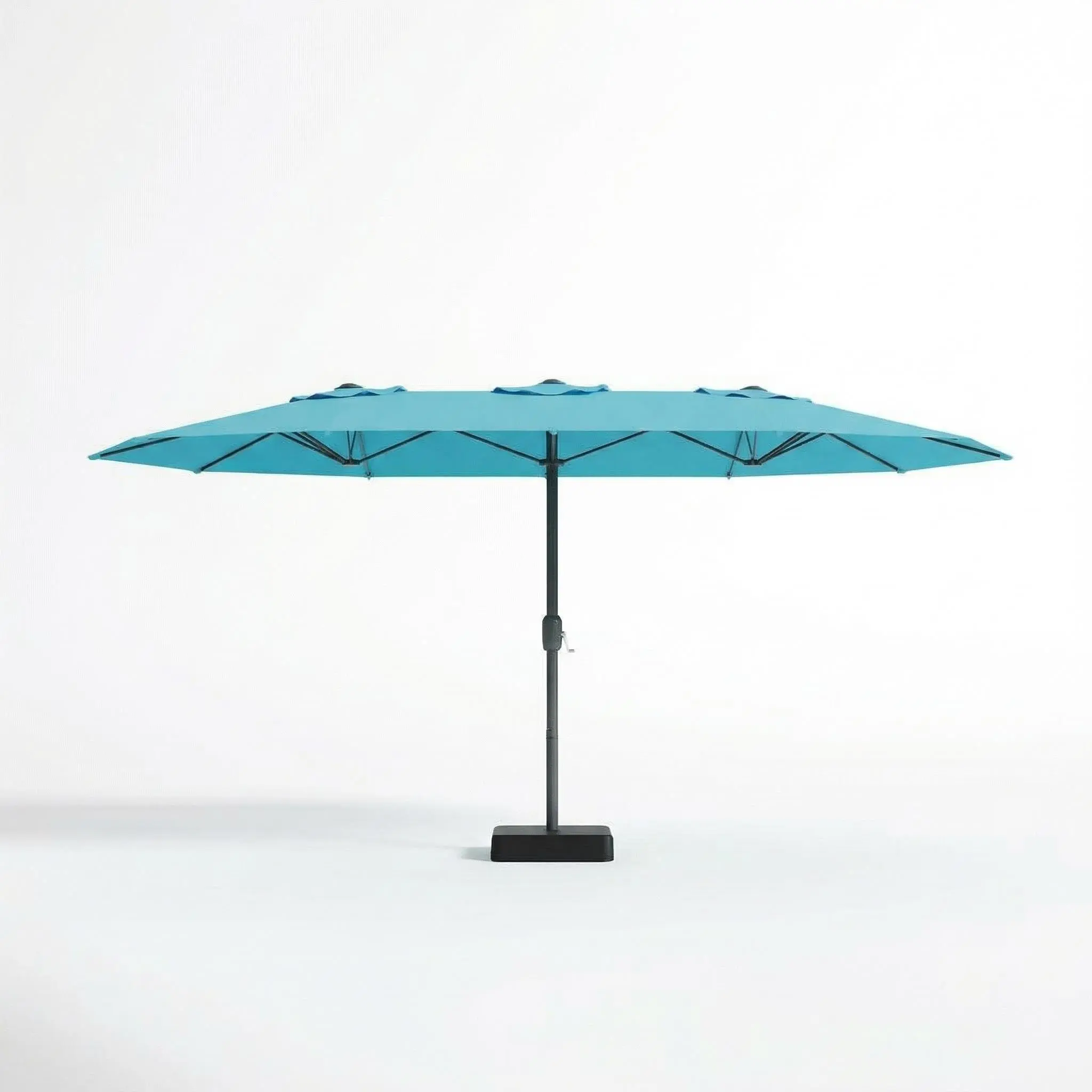 15FT Rectangular Double-Sided Patio Umbrella with Alloy Steel Frame, UV-Resistant Waterproof Polyester Canopy, Weatherproof Design, Crank & Tilt Function, Large Sun Shade Area and Included Base