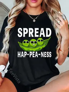 100% Cotton Spread Hap-pea-ness Happiness Food Pun Cute Peas Womens T-Shirt