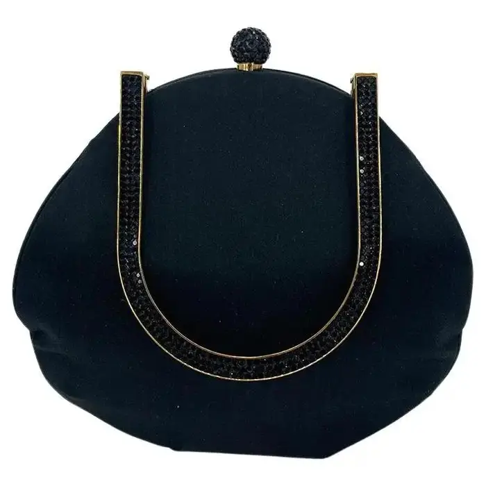 Pre-owned JUDITH LEIBER Silk Clutches & Wristlets Leiber black Crystal Fold over Handle Clutch