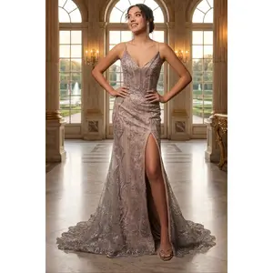 Evening Dress Deep V-Neck Fitted Mermaid Prom Gown By May Queen MQ2166