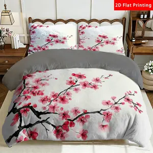 2/3 Pcs 2D Flat Watercolor Cherry Blossom Milk Velvet Duvet Cover Set Cherry Blossom Bedding Set Quilt Cover 1 Duvet Cover + 1/2 Pillowcases Cherry Blossom Top Sheet Decorative Bedding Bedroom Decor The Preferred Pick for Bedding