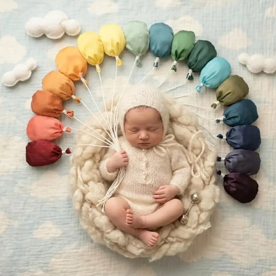 21-Piece Newborn Baby Boy Girl Balloon Cloud Fabric Photography Props, Infant Photo Shooting Accessories, Nursery Decor Ideas, Backdrop Decoration, Photo Backdrops, Photoshoot Backdrops