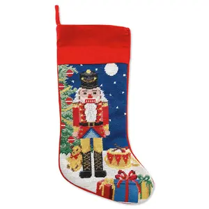 Lillian Vernon Nutcracker Heirloom Needlepoint Christmas Stocking - 100% Wool 9 1/2" x 17" Decor