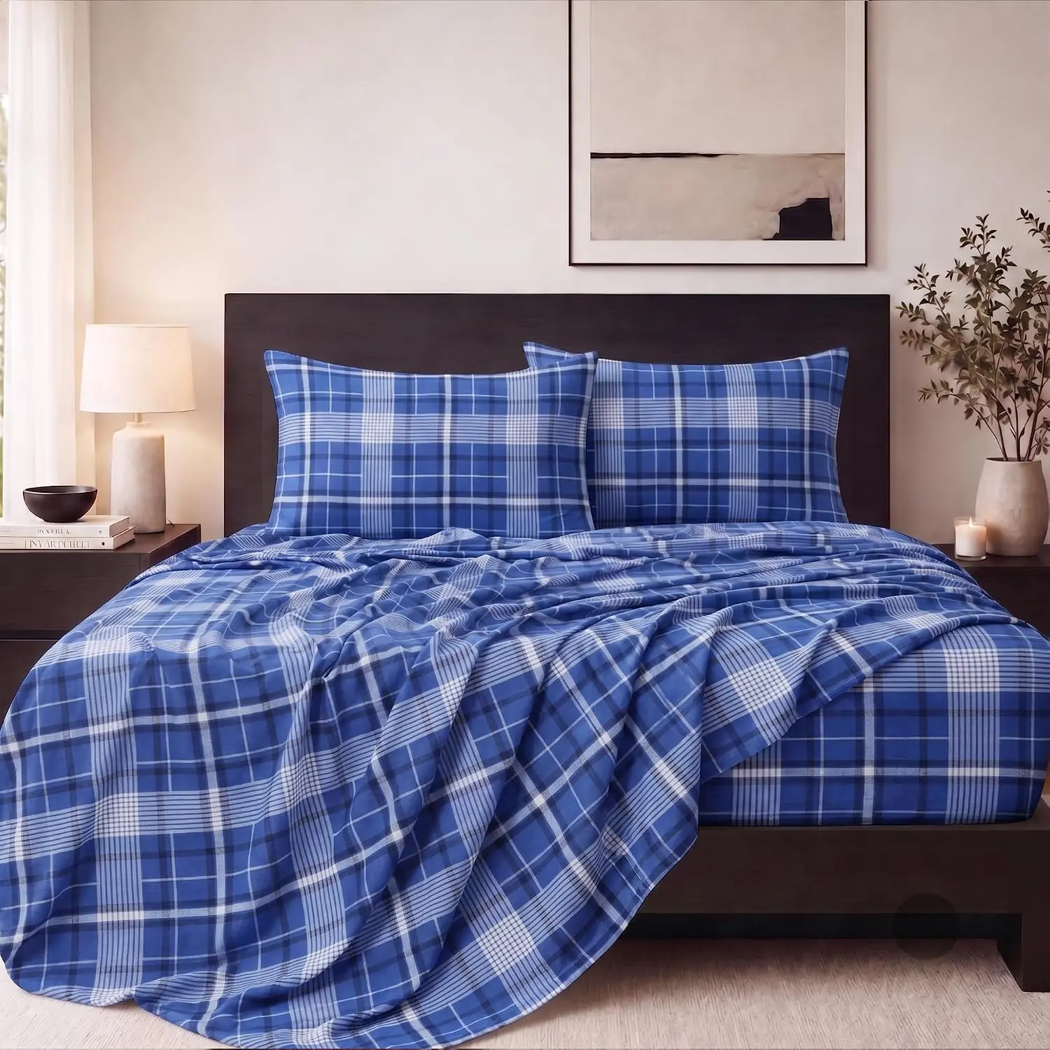 100% Cotton Double Brushed Flannel Sheets Set Queen with 16" Deep Pocket