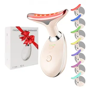 Neck and Face Massager, 7 Color LED Face and Neck Massager, Home Skin Care, Portable Facial Massager, Christmas Gift, Facial Shaping Tool, Portable, Multi-functional Vibration to Firm Skin，Gift, Facial Beauty Massagers