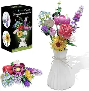 Flowers Bouquet Rose Building Blocks Set, Artificial Flowers Gothic Decor Christmas Day Gifts for Easter Mother's Day(967 PCS)