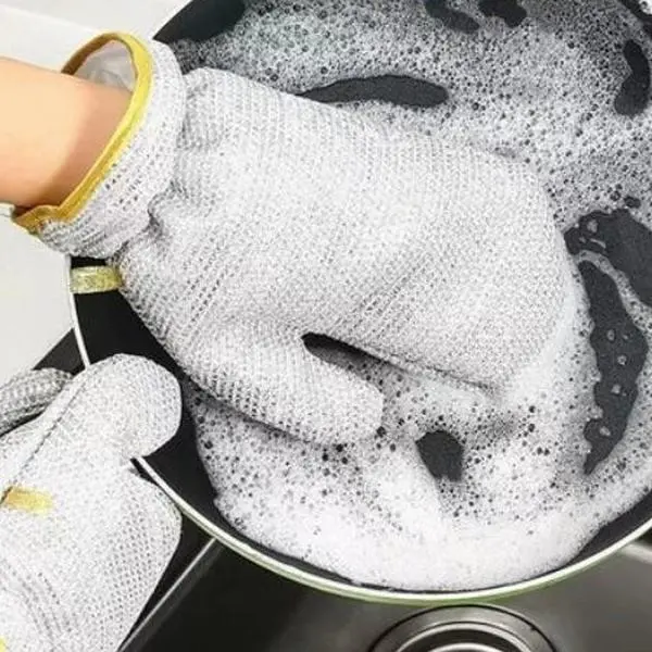 A pair of steel wire dishwashing gloves