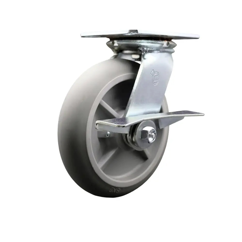 Service Caster SCC-35S820-TPRBD-SLB Heavy Duty Top Mount Swivel Caster, Large Top Plate, Thermo Rubber Donut Tread, Maintenance-Free Bearings, 8x2 in. Gray Wheel, Side Lock Brake - 600 lbs Capacity, Top Mount Castors