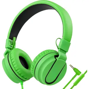 P-HPS01      950 Wired Headphones for Kids Girls Boys for School Classroom with Microphone, On-Ear Foldable Corded Headphones with Jack 3.5mm for Laptop Computer Tablet Chromebooks Black Green
