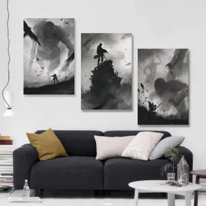 Ink-Style Canvas Wall Art 《Attack on Titan》 Themed Anime Battle Poster