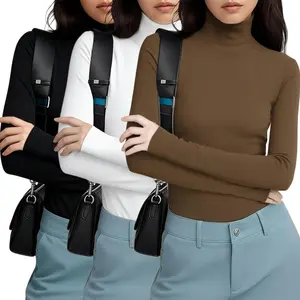 3 Piece Set Women’s Cotton Spandex Tops - Crewneck & Turtleneck, Soft Skin-Friendly High Elastic, Long Sleeve Basic Tees for All Seasons Daily Lounge Commute