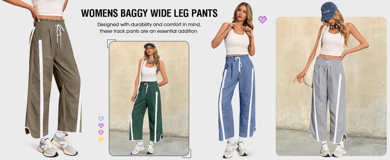 SCUSTY Women's Baggy Wide Leg Pants Casual Drawstring Elastic Waisted Contrast Color Workout Y2K Track Pants High Waist Lightweight Polyamide Fabric SCUSTY Women's Baggy Wide Leg Pants Casual Drawstring Elastic Waisted Contrast Color Workout Y2K Track Pants High Waist Lightweight Polyamide Fabric