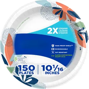 10 Inch Large Paper Plates 150 Count 2X Stronger Heavy Duty Disposable Plates, Microwave Safe, Soak-Proof & Cut Resistant, Bulk Party Plates for Breakfast Lunch Dinner, BBQ & Events, Durable Everyday Tableware