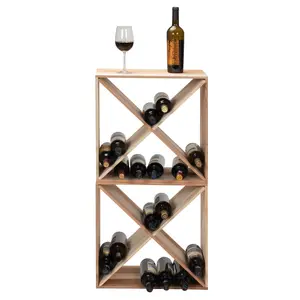Set of 2 24 Bottle Wine Rack Solid Wood Holder Cube Bar Storage Cellar Stackable Kitchen Decor Tabletop Champagne Rack