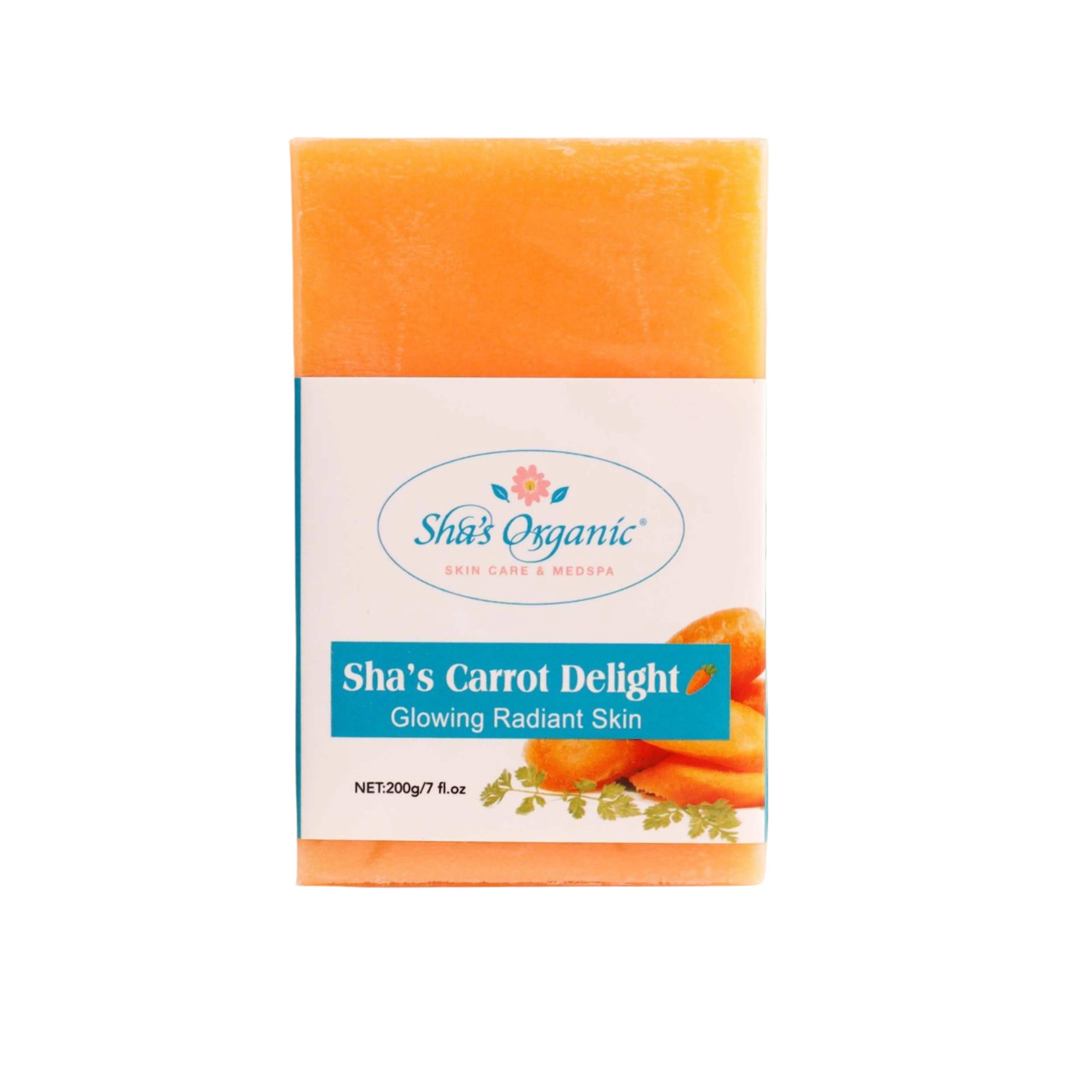 Sha's Organic Skincare Carrot Delight Soap Bar, Nourishing Body Wash & Hydrating Facial Cleanser with Vitamin E & Olive Oil for All Skin Types, 200g, Antioxidation Facial Cleansers, Single Item, Moisturizer, Adults, Hydration Boost, Solid, Gentle, Natural