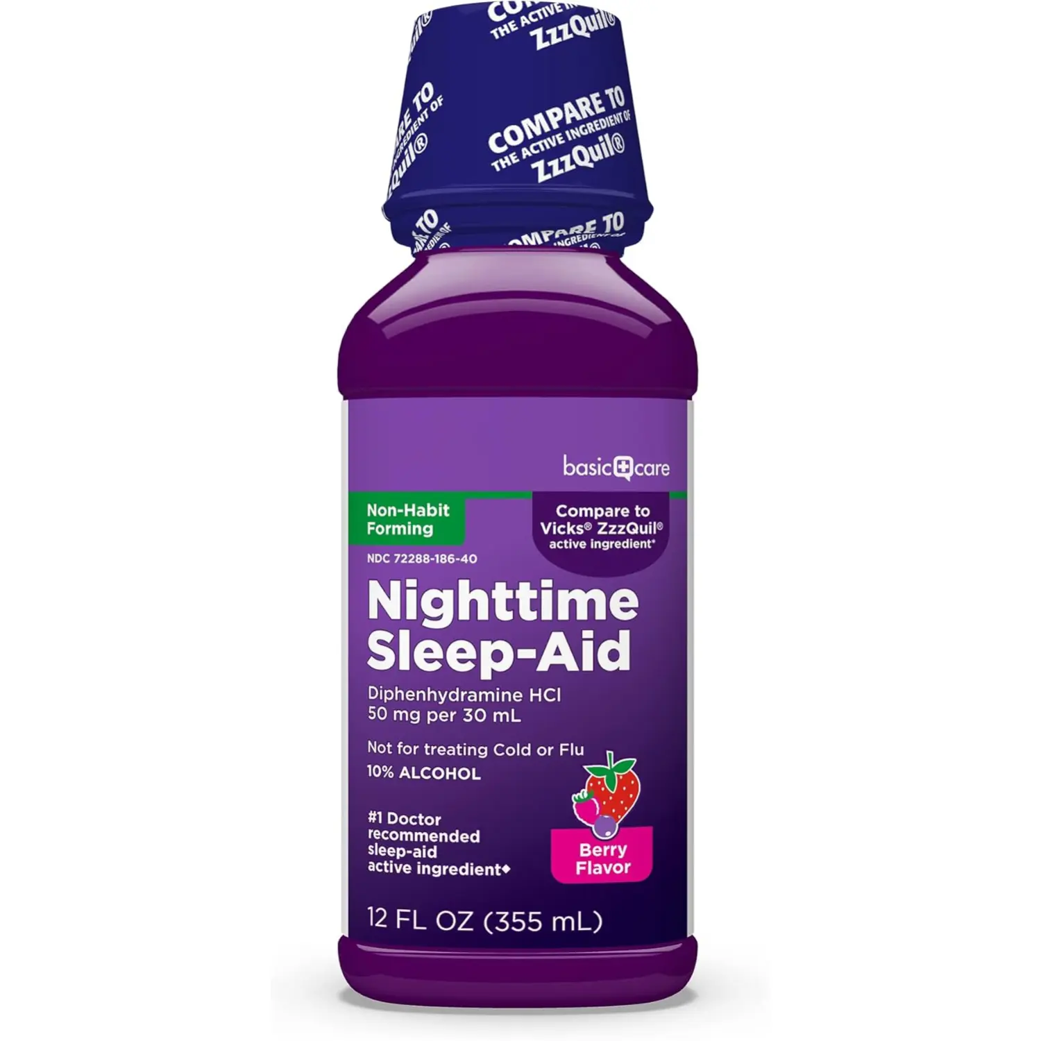 Nighttime Sleep Aid Liquid for Adults Diphenhydramine 50mg Mixed Berry Flavor 12 fl oz