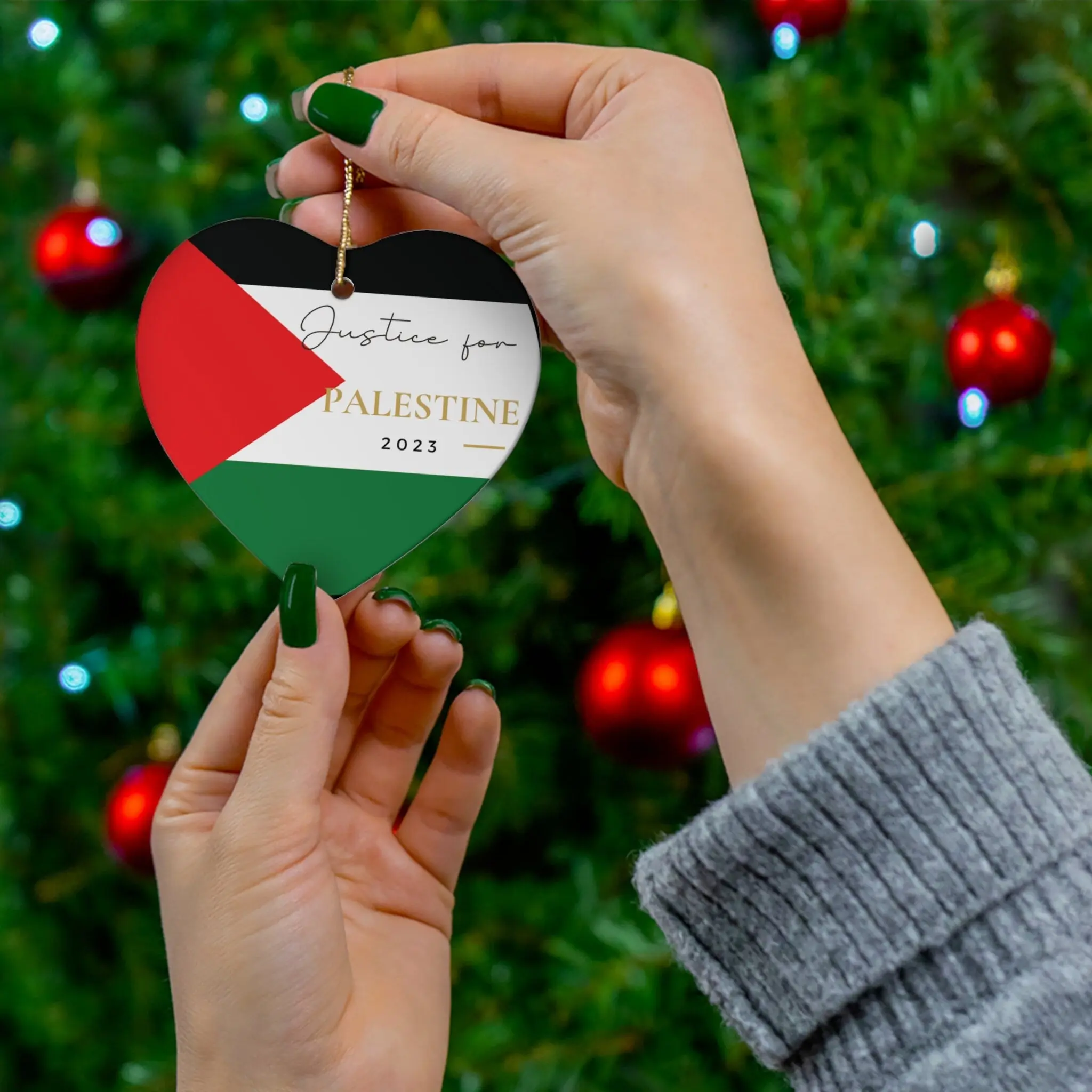 Justice for Palestine | Gift Ceramic Ornament | 2 Shapes Christmas Pack
