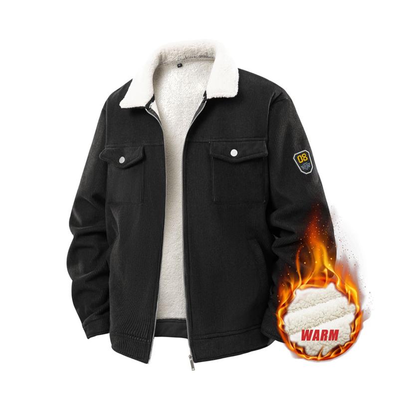 Men's Winter Corduroy Fleece Lined Thick Warm Workwear Jacket with Multiple Pockets, Suitable for Office and Commuting, Outdoor Sports Winter Coat
