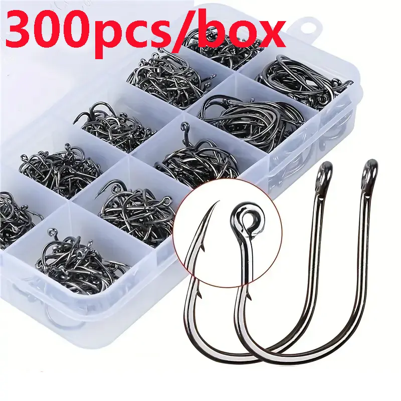 300pcs High Carbon Steel Rustproof Fishing Hooks Set, Size 3-12 Sharp Round Hooks, Small Fishing Accessories, Carp Fishing Equipment, Durable and Reusable, Fishing Gear Set