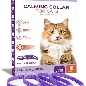 Cat Calming Collar for Anxiety Relief, Separation Stress, Multi-Cat Aggression, Purple M Size