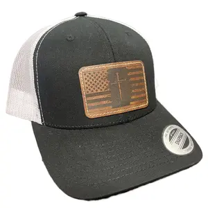 Black/White Trucker Hat with Custom Leather Patch for Men