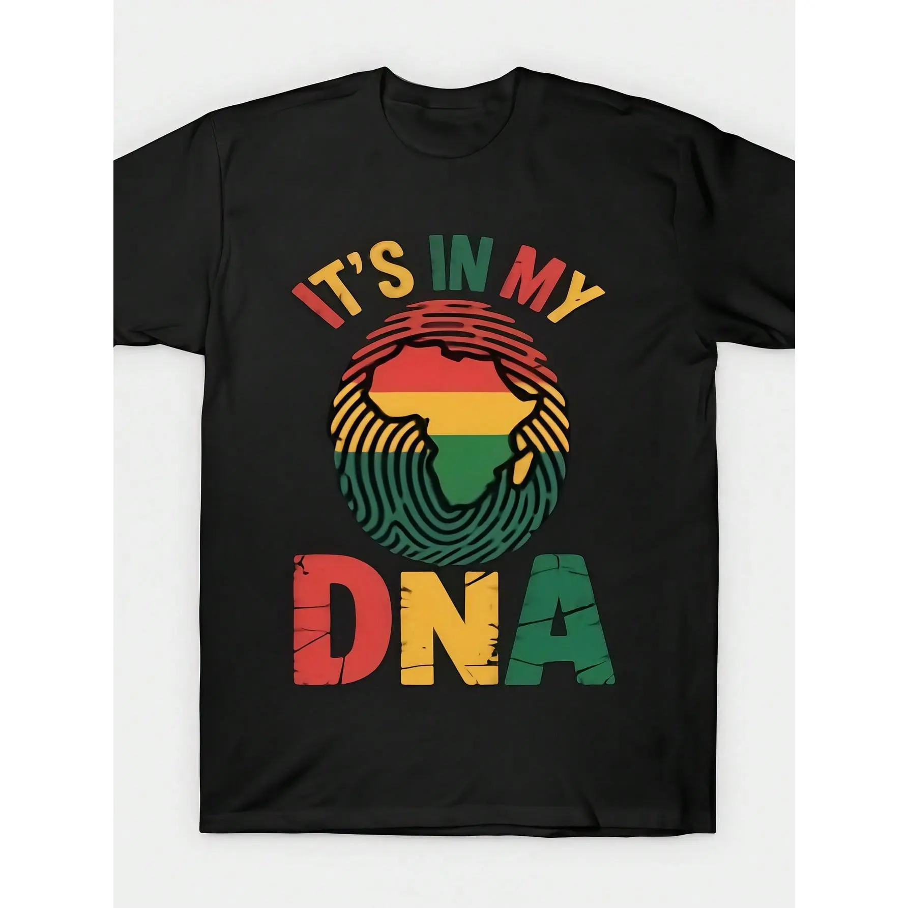 Men's Africa DNA Print Black Cotton Short Sleeve Round Neck Tshirt - Unisex Streetwear Sports Clothes Top, 220gsm Stretch Soft Lightweight Knit Fabric, Plus Size Up to 5XL, Machine Washable, Tennis-Friendly, Spring/Fall