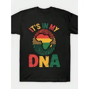 Mens Clothes Africa DNA Print Black TShirt, Unisex Casual Crew Neck Tshirt, Plus Size Men's Clothing 5XL, Lightweight 220gsm Knit Fabric, Machine Washable, For Spring/Summer/Fall, Fathers Day, Black History Month, Juneteenth