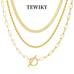Tewiky Layered Toggle Necklaces for Women: Dainty Link Chain Necklaces Paperclip Cuban Rope Adjustable Choker T-Bar Toggle Clasp Chunky Necklace For Valentine's Day gifts Trendy Jewelry