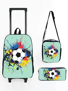 17-inch Rolling Backpack Set with Colorful Football Pattern Print