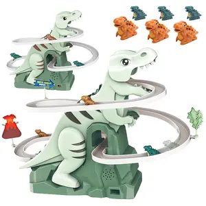 Automatic dinosaur climbing slide toy, dinosaur chasing track game set, equipped with double-ring track, lighting and cheerful music, suitable for children aged 3-8.