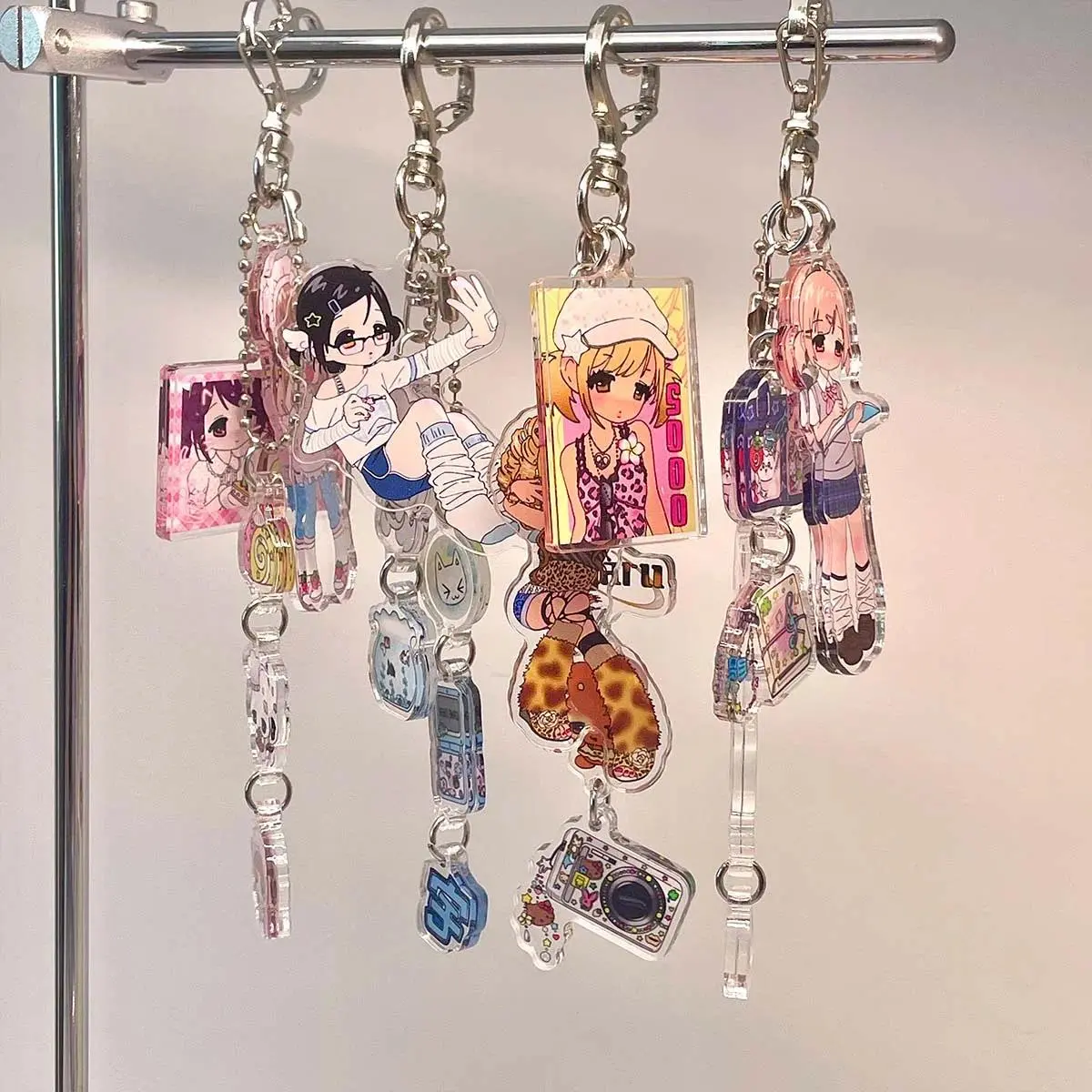 Acrylic Phone Charm Cute Girls Bag Decorative Key Ring Character Decal Book Charm Phone Lanyard Keyring Keychain