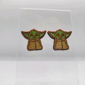 Baby alien wood stud earrings