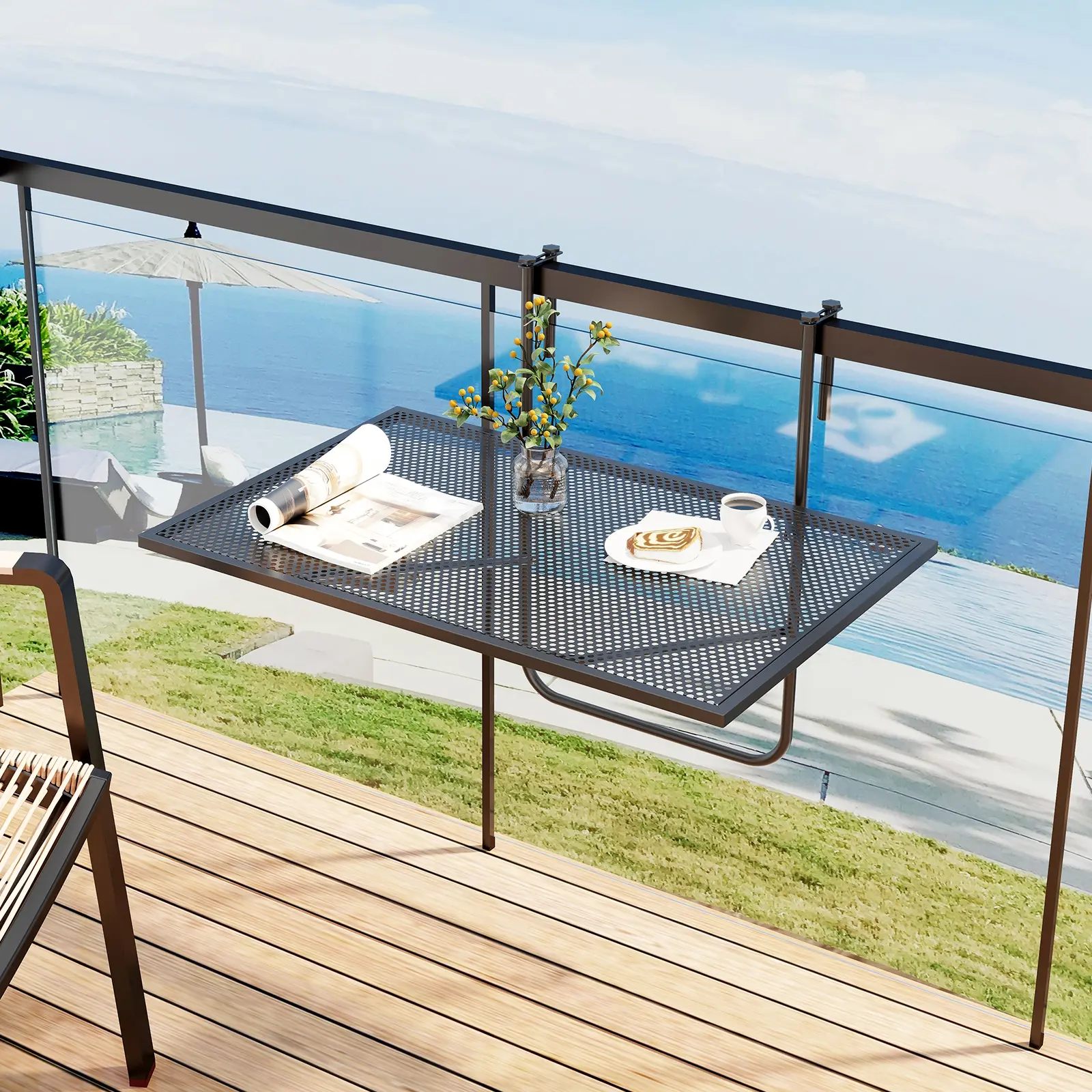 COSTWAY - Outdoor Folding Hanging Table with Metal Frame-Black COSTWAY - Outdoor Folding Hanging Table with Metal Frame-Black