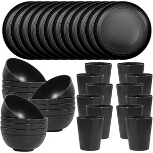 36 count Black Wheat Straw Dnerware set of 12 - Plastic Plates and Bowls Set, Unbreakable Dishwasher Safe Plastic Plates  for Outdoor Campg