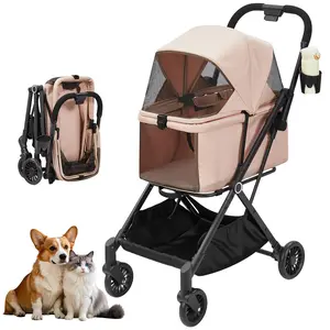 Dog Stroller for Small Medium Dogs Up to 100 Lbs, 4 Wheels Folding Pet Stroller with Detachable Carrier, Pet Travel Carrier for 2 Dogs or Cats, Storage Basket, Breathable,